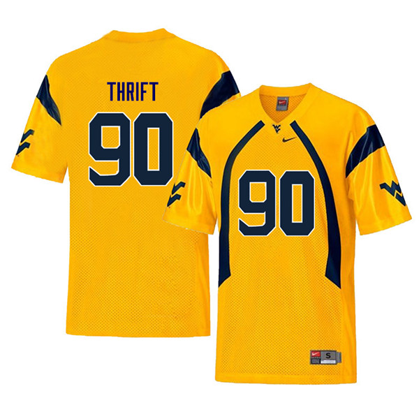 Men #90 Brenon Thrift West Virginia Mountaineers Retro College Football Jerseys Sale-Yellow - Click Image to Close